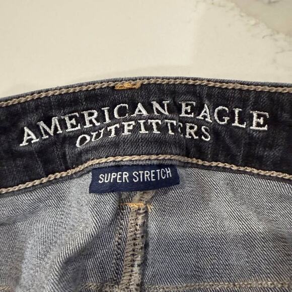 American Eagle High Rise Jegging Crop Denim Jeans Womens 4R Dark Gray Distressed - Picture 4 of 9